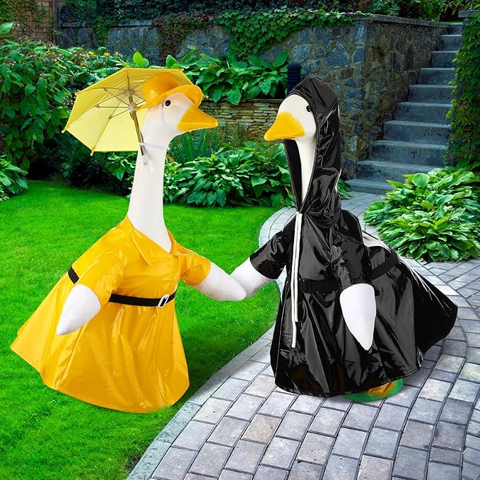 Frienda 2 Set Porch Goose Outfits Clothes 23 Inch Garden Raincoat Flag Bee Fishing Style Goose Costume for Lawn Patio Valentine's Day Decor