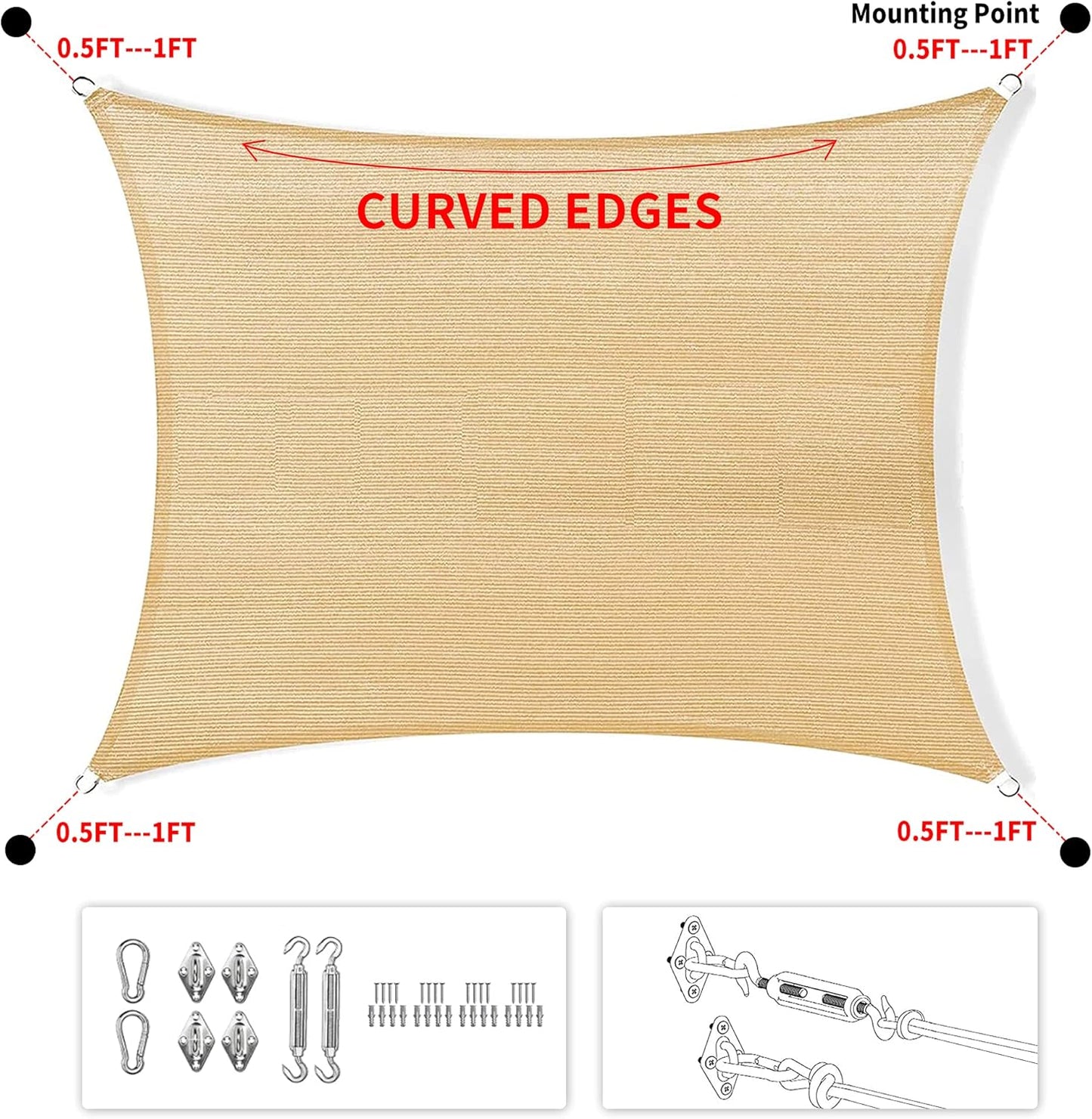 10' x 18' Beige Rectangle Sun Shade Sail SSP1212 Canopy Durable Fabric UV Block Awning,We Make Custom Orders