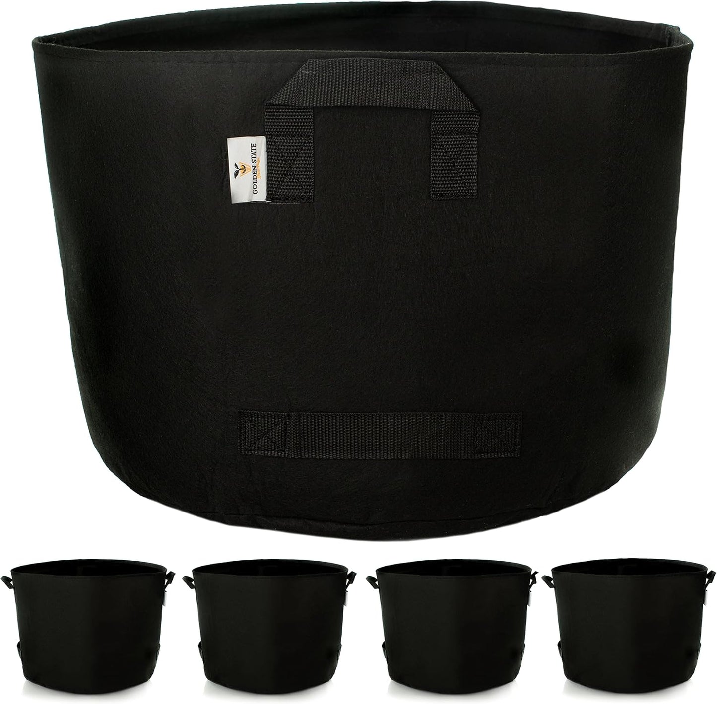 Grow Bags: 5-Pack (Size: 15 Gallon): 300gsm Black Felt Fabric, Biodegradable and eco-Friendly Material. (Handles + Dumping Handles-pat.Pend).