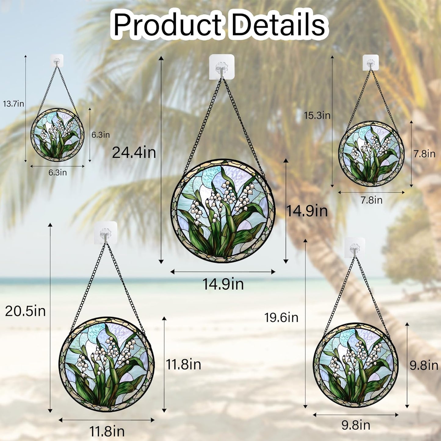 Stained Glass Window Hanging, White Green Lily of The Walley Flowers Sun Catcher for Door Home Decor Plants Suncatcher Christmas Mother's Day Birthday Gifts for Women Men Mom Nana 7.8 in