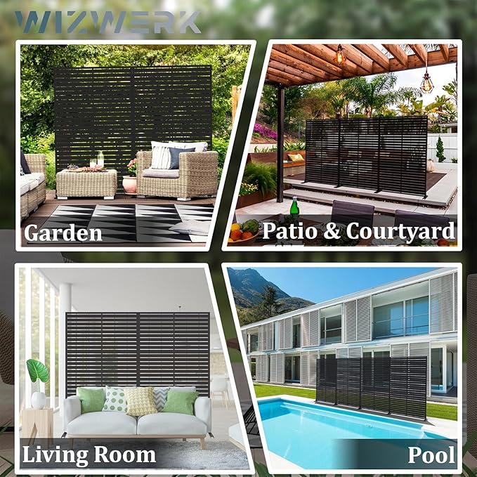 6FT Outdoor Metal Privacy Screen – Decorative Privacy Fence and Room/Garden Divider, Weather-Resistant Freestanding Panel with Stand, Durable Steel for Patio, Garden, Balcony, or Backyard