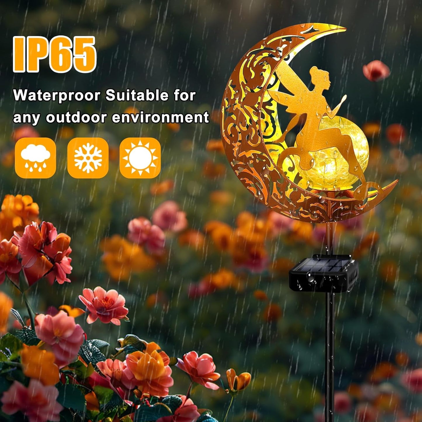 YJFWAL 2 Pack Garden Solar Lights Pathway Stake Lights Moon Fairy Glass Globe with Angel Decor, Gardening Birthday Gift for Mom Grandma Friends, Outdoor Decor Light Waterproof for Walkway, Yard, Patio