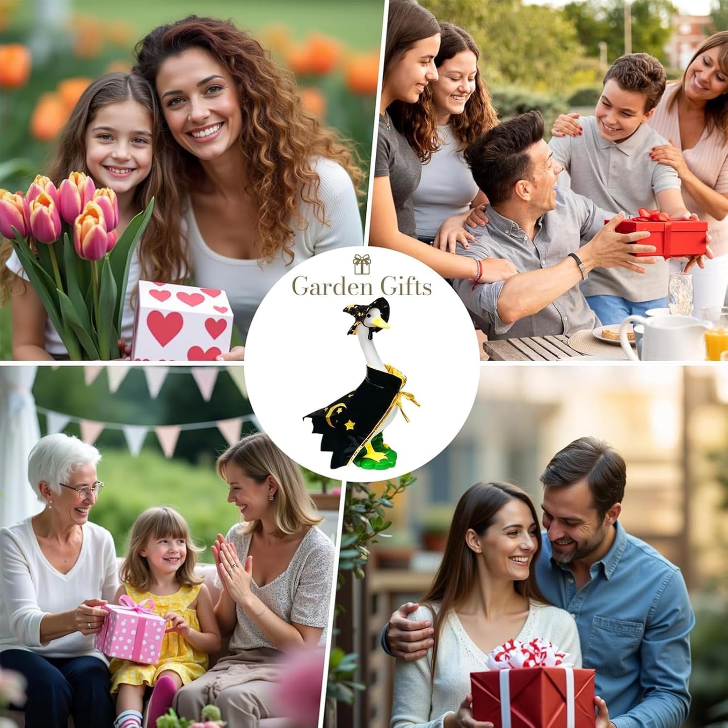 Large White Goose Statue Cygnus, Funny Halloween Big Bird Decor Garden Sculpture with Black Magic Cloak Costume Clothes and Hat Home Porch Patio Pond Yard Art Duck Figurine 19’’ Christmas Decorations