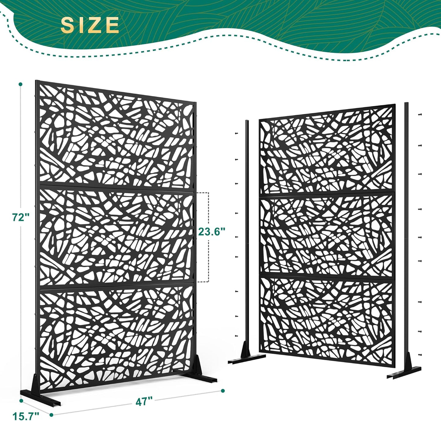 72" H×47" W Metal Privacy Screen Outdoor Privacy Screen Freestanding, Outdoor Privacy Screens and Panels for Patio Lawn Deck, Outdoor Privacy Panels Decorative Privacy Fence(Consists of 3 Panels)