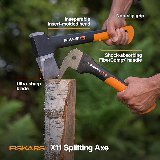 Fiskars X11 Splitting Axe Hatchet, 17" Tree Branch Cutter and Wood Axe for Small Logs with Shock-Absorbing Handle