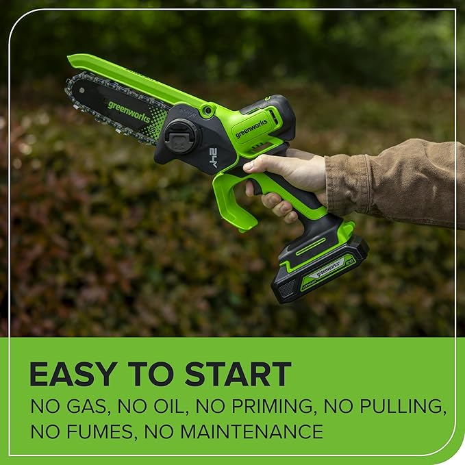Greenworks 24V 6in BL Pruning Saw w/Auto Oiler, (1) 2.0Ah Battery & 2A Adapter Charger