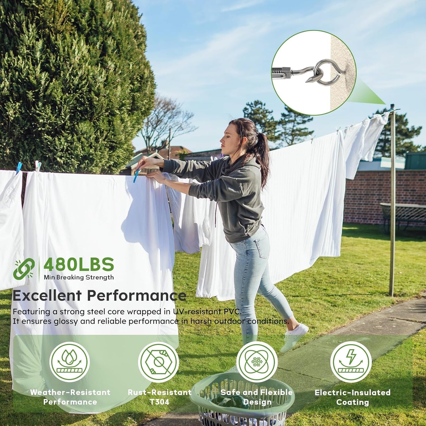 1/8" Wire Rope Kit, 100FT Steel Wire Cable, Vinyl Coated Stainless Steel Cable with Turnbuckles for Outdoor, Garden, Kitchen and Craft Projects