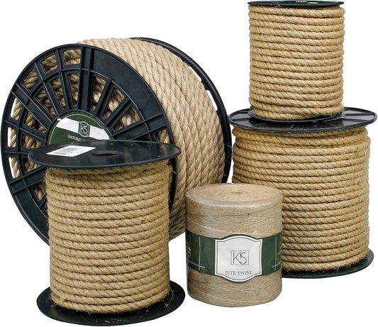 Premium Quality Natural Jute Rope 12 MM (1/2" 100 ft) Petroleum Smell Free, Natural, Biodegradable, Hemp Rope, Great for Crafting, Decoration, Camping, PET Friendly