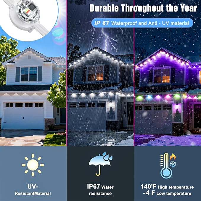 Permanent Outdoor Lights for House, 200FT RGB+IC Smart Eave Lights with DIY Color, IP67 Waterproof, App & Remote Control, 72 Scene Modes, Outdoor Roof Lighting for Christmas, Holiday & Daily Decor