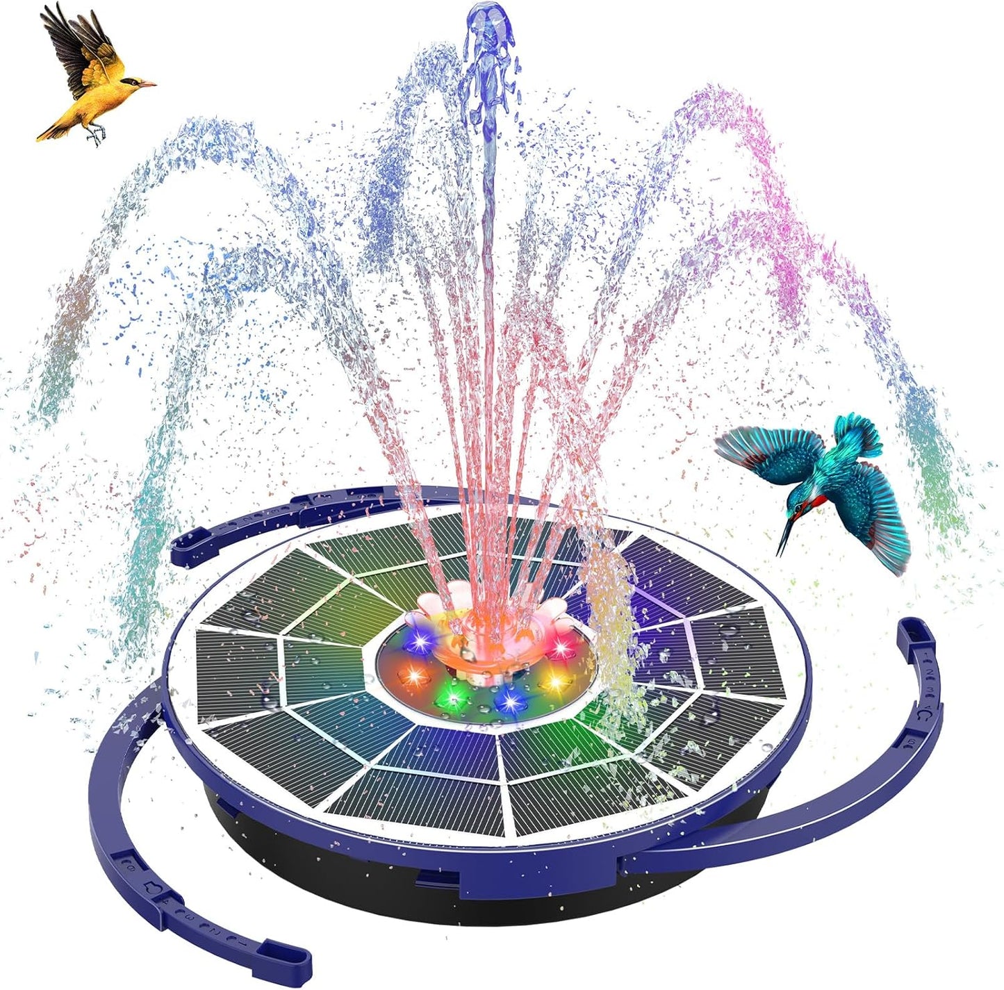 AISITIN 3.5W Solar Fountain Pump with LED Colorful Lights & 3000mAh Battery, Solar Bird Bath Fountain with 10 Nozzles, Solar Water Pump for Garden, Pond and Outdoor (Purple)