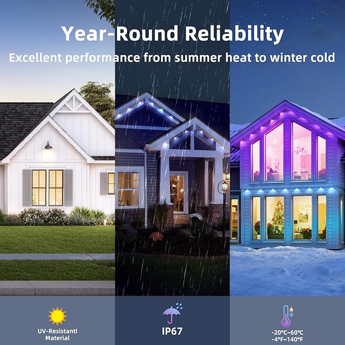 200FT Permanent Outdoor Lights, RGB LED Eaves Lights with App/Remote Control,Waterproof Smart String Lights for Christmas and All Holiday Decor,Daily and Party Lighting,House Roof and Garden Lighting