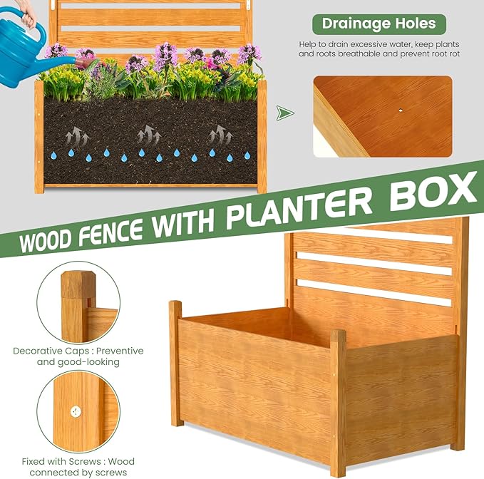 Air Conditioner Fence, Wood Decorative Fences with Planter Box, Outdoor Trash Can Privacy Screens for Outside, Pool Equipment Enclosure Panels 41" W x 73" H (1 Panel)