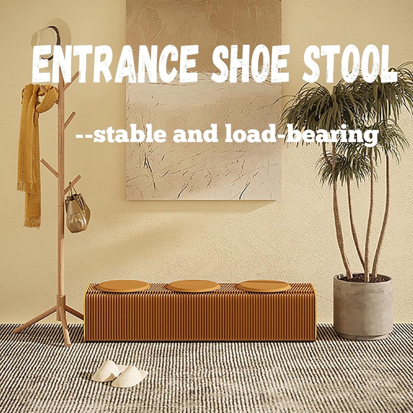 Foldable Kraft Paper Stool, Honeycomb Accordion Folding Bench, Collapsible Paper Stool for Small Spaces, Portable Footrest and Side Table for Living Room and Office,Brown-30×30×300cm