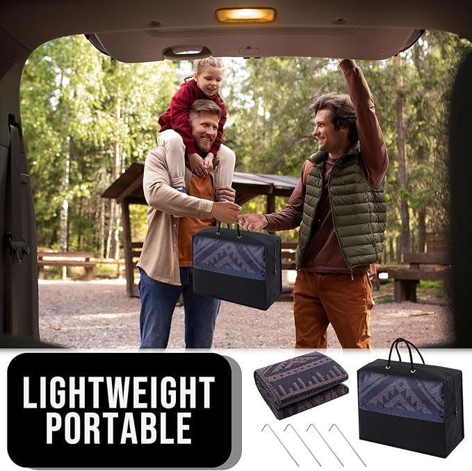 OLANLY Outdoor Rug Waterproof 9x12 ft, Reversible Outdoor Plastic Straw Rug, Boho Patio Rug, Indoor Outdoor Carpet, RV Mat Outside for Patio, Camp, Picnic, Balcony, Deck, Backyard, Black & Brown