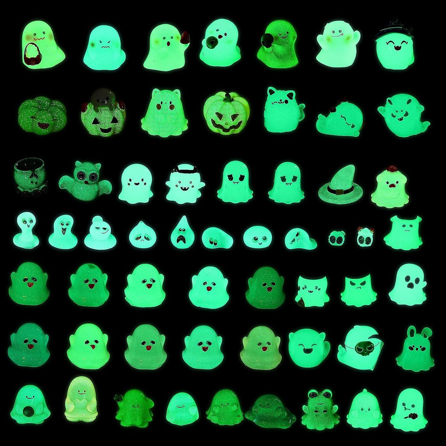 58 Pcs Halloween Luminous Mini Figures Glow in Dark Tiny Resin Figures Set Fairy House Diorama Accessories Halloween Pumpkin Ghost Skull Ornament for Garden Dollhouse Craft DIY (Wizard)