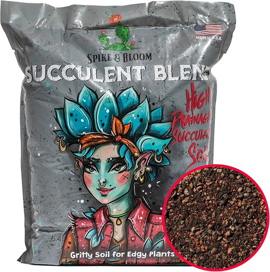 High Drainage Succulent Soil Potting Mix with Coffee Compost & Mycorrhizhal Fungi - 4 Dry Quarts - Slighly Acidic, Gritty Soil for Edgy Plants - Spike & Bloom