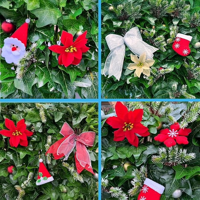 Expandable Fence Privacy Screen for Balcony Patio Outdoor,Decorative Faux Ivy Fencing Panel,Artificial Hedges (Single Sided Leaves) (2, Christmas-Ivy)