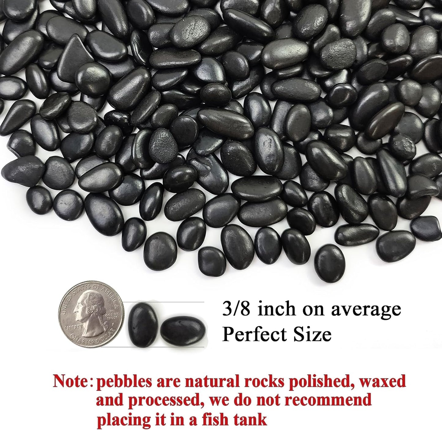 Black Pebbles for Indoor Plants, 3/8 inch Small Bag Stones, Decorative River Rocks for Succulent Potted Plant, Vase and Outdoor Landscaping Garden(16 oz)