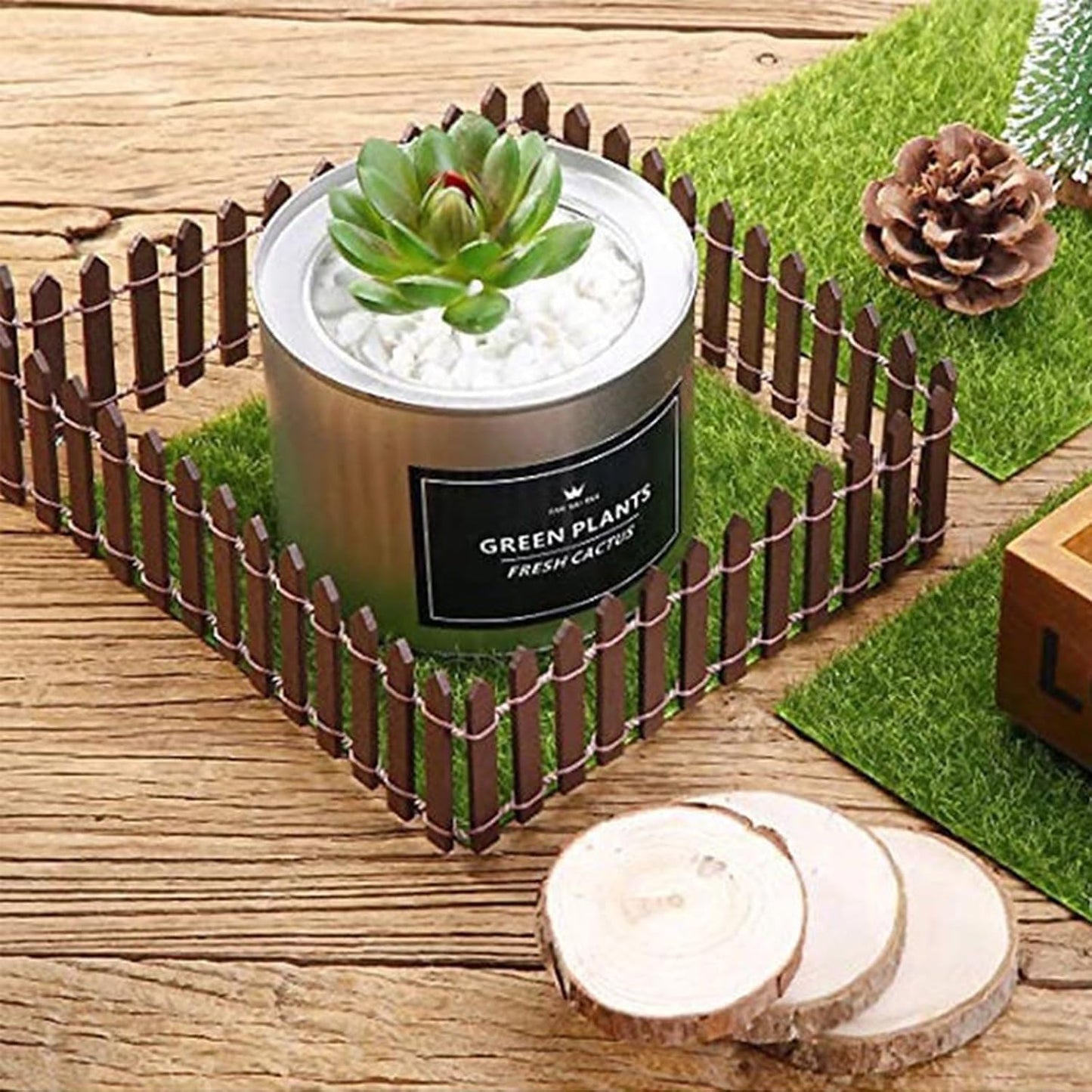 35 Inches Mini Fairy Garden Fence DIY Small Wood Decorative Picket Fence Micro Landscape Miniature Ornaments for Dollhouse, Crafts, Diorama Project, Plant Pot, Brown