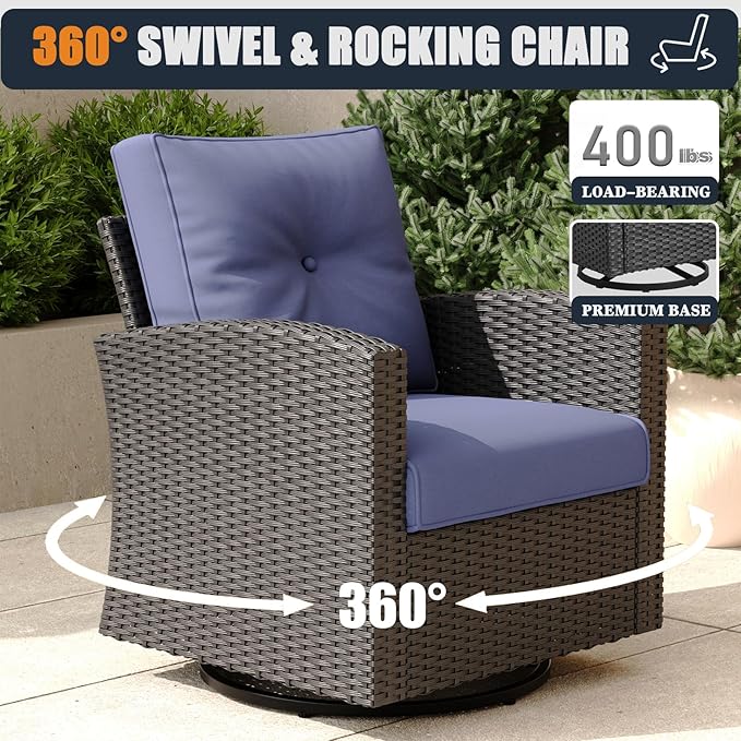 Patio Furniture Set with Fire Pit Table, 11 Pieces Outdoor All-Weather Wicker Conversation Sectional Chair Sofa Set with 2 Swivel Chairs