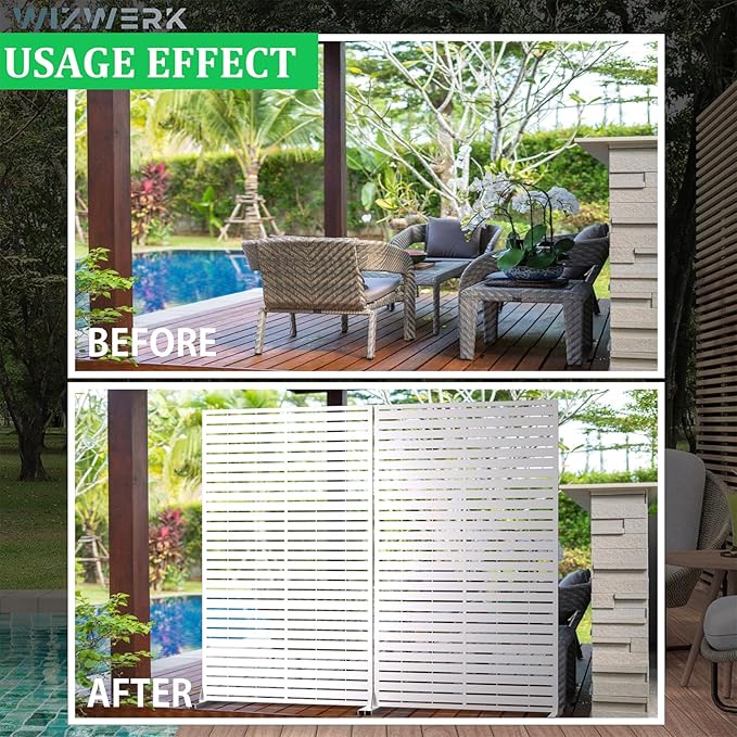 6FT Outdoor Metal Privacy Screen – Decorative Privacy Fence and Room/Garden Divider, Weather-Resistant Freestanding Panel with Stand, Durable Steel for Patio, Garden, Balcony, or Backyard