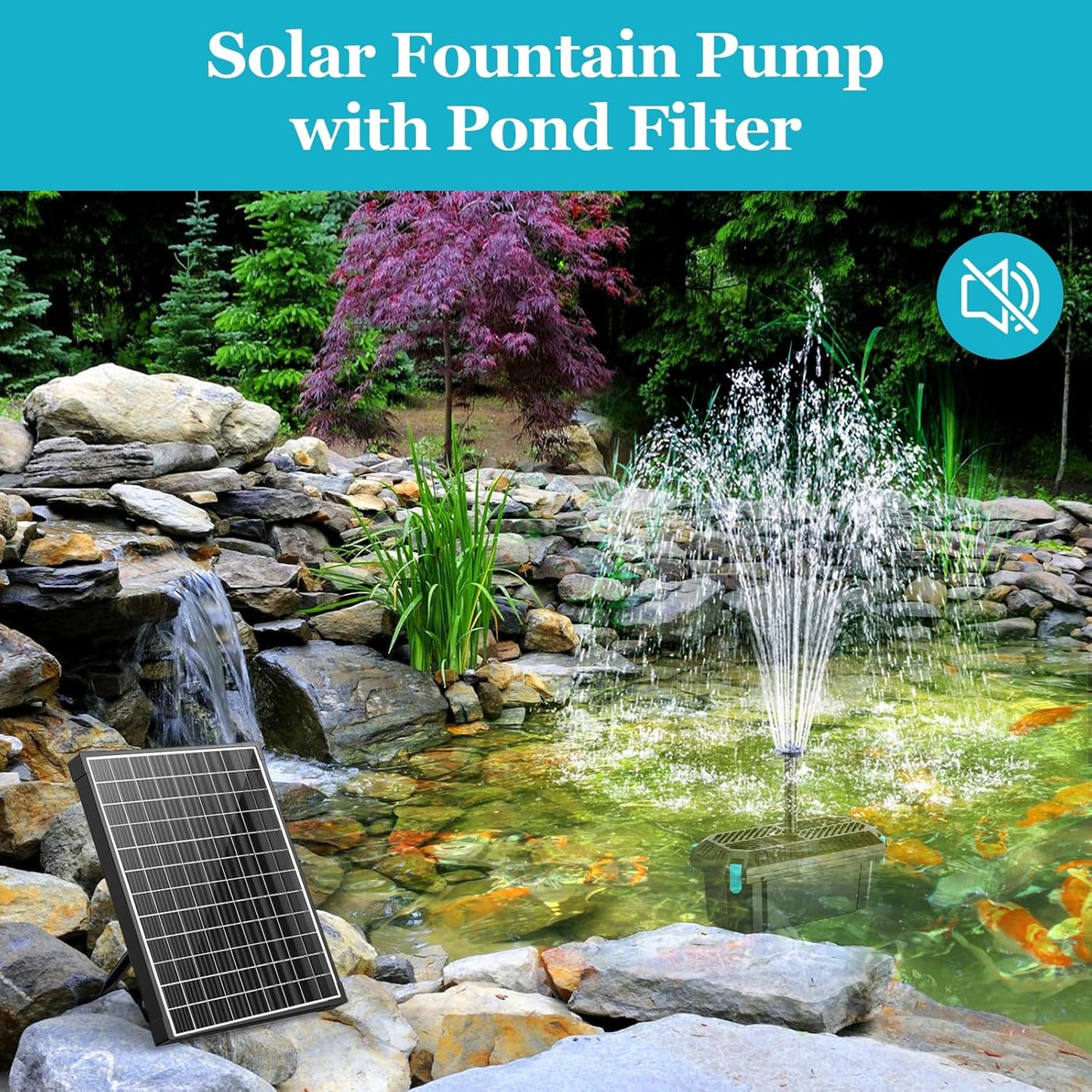 POPOSOAP 25W Solar Pond Filter with Water Pump, Solar Pond Filter Box Water Flow Adjustable, Pond Filter with PVC Tubing for Outdoor Ponds Fish Tank Pool Garden Water Feature Waterfall
