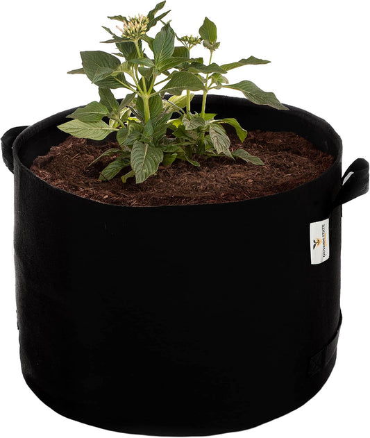 Grow Bags: 5-Pack (Size: 2 Gallon): 300gsm Black Felt Fabric, Biodegradable and eco-Friendly Material. (Handles + Dumping Handles-pat.Pend).