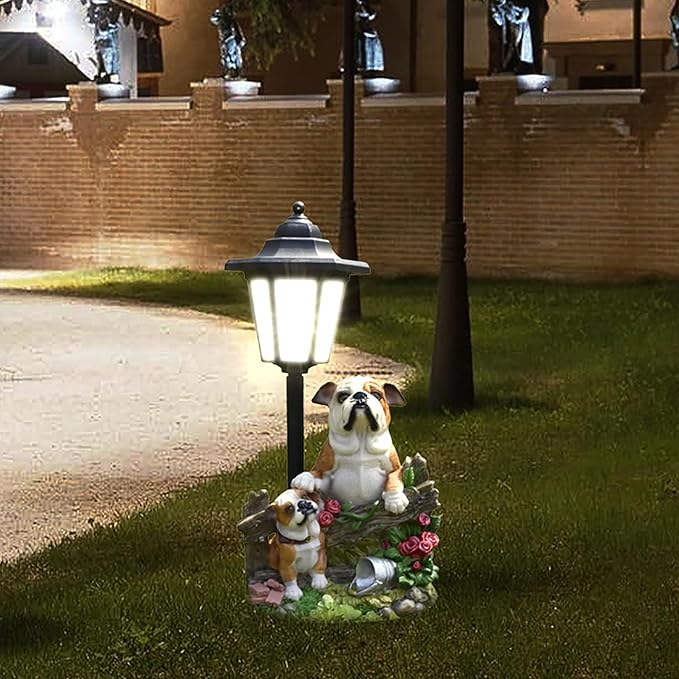 Solar Garden Outdoor Decor Statues Country Farm Bulldogs with Light,Outside-Outdoor Decorations Sculptures for Patio Yard Lawn Walkway Ornaments Clearance Gifts for Mom Grandma Birthday