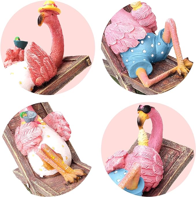 MUAMAX Pink Flamingo Garden Statues Flamingo Ornaments Small Flamingo Statue Summer Tropical Coastal Desk Decor Yard Art Ornament Housewarming Gifts Outdoor Patio Lawn Decorations