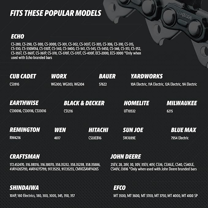 16 Inch Chainsaw Chain 3/8" LP Pitch, 050" Gauge, 57 Drive Links, German Steel, fits Echo CS-3510/352/3400/400, Worx WG300,WG303, 91PX57CQ, 91VG57CQ and more - S57 (3 Chains)
