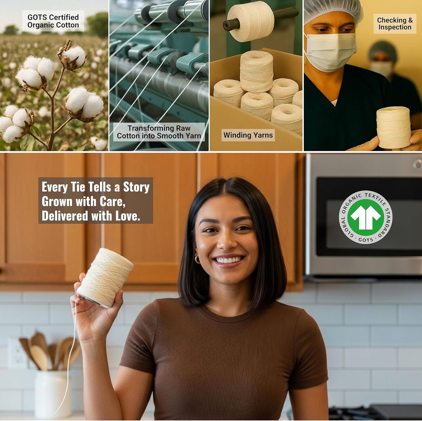 Organic Butcher’s Twine for Cooking & Trussing – 2mm Heavy-Duty Natural Cotton Kitchen Twine 500 Feet – Food-Safe, Oven-Safe String for Meat, Turkey, Baking, & Crafts