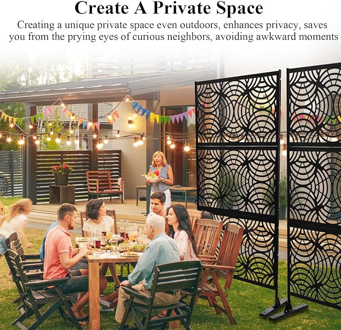 6.5FT Outdoor Metal Privacy Screen, Outdoor Privacy Panels, Freestanding Privacys Fence with Sturdy Stands, Durable Steel for Patio for Courtyard, Balcony, Garden and Other Indoor Places