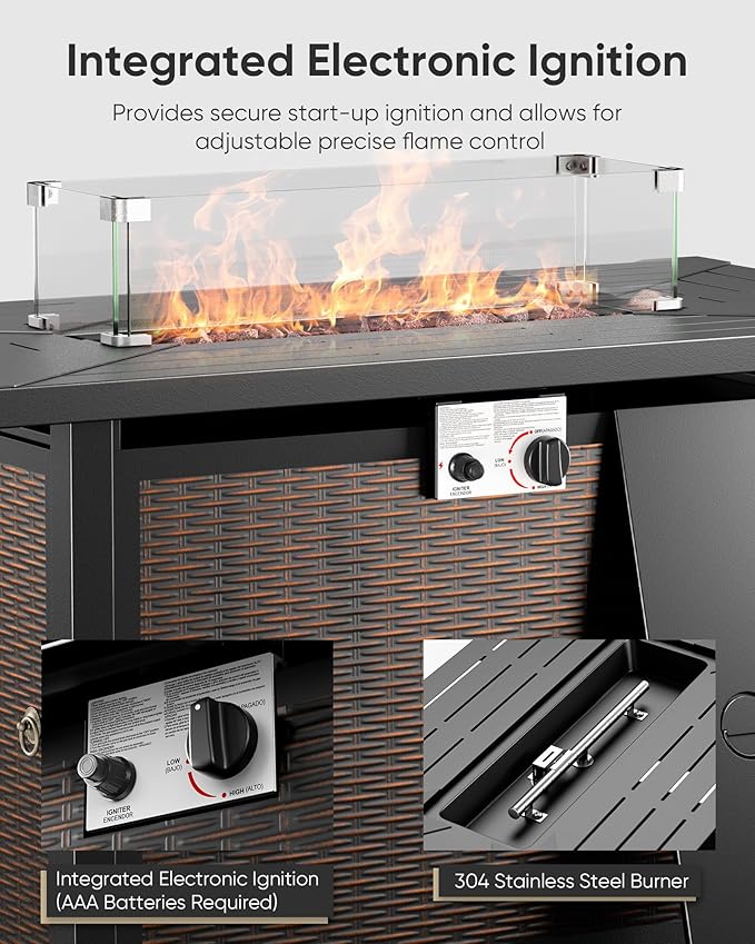 HUMMUH 7-Piece Patio Furniture Set with Fire Pit,Wicker Patio Glider Loveseat Outdoor Swivel Rocker Chairs with Ottomans for Backyard,Poolside,Deck