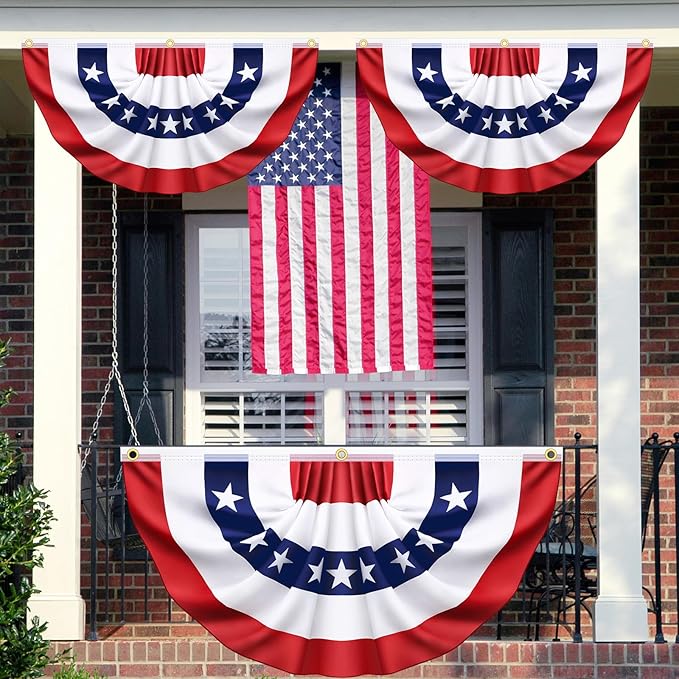 3x6 Ft 4 Pack American Pleated Bunting Fan Flags, Patriotic Half Fan Banner American Flag Decoration Bunting for Outside Red White and Blue Decor Independence Day Memorial Day 4th of july Decorations