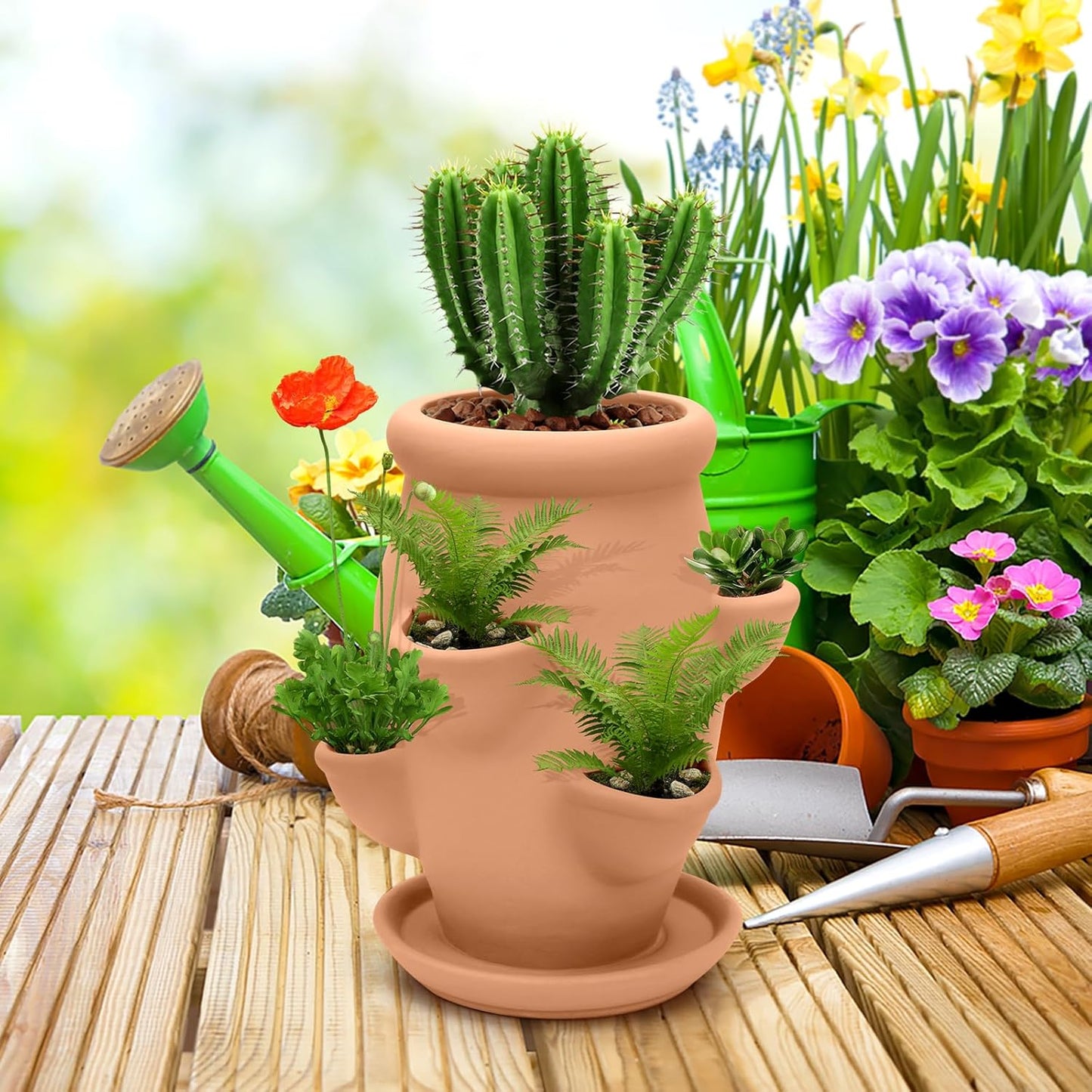 Strawberry Tower Pot Planter,Vertical Multi Pocket Ceramic Strawberry Succulent Planter Tower for Outdoor Plants