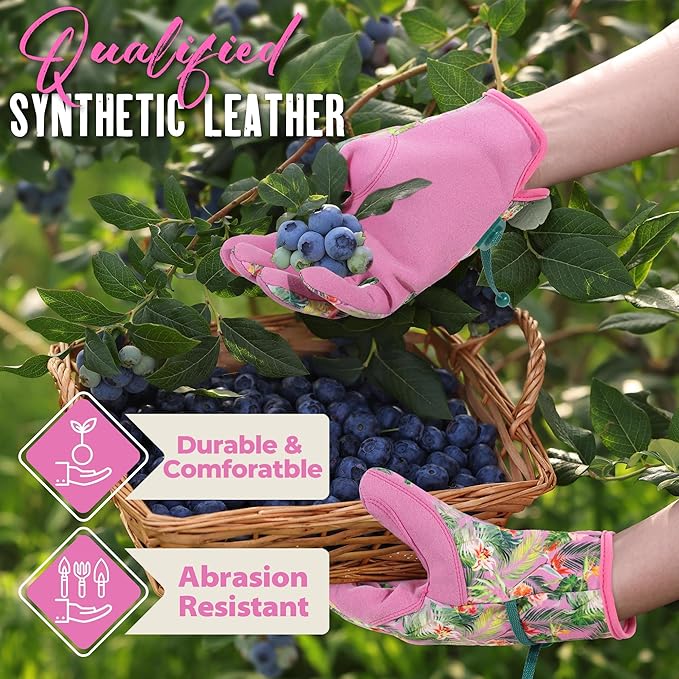 HANDLANDY Gardening Gloves for Women, Breathable Ladies Leather Garden Yard Gloves Best Gift for Gardeners