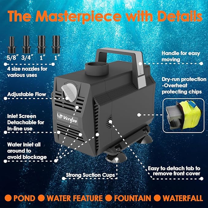 Submersible Water Pump 600GPH/35W Fountain Pumps with Flow Control, Pond Pump Submersible Outdoor with 10ft 3-Core Power cable for Hydroponics, Aquarium, Waterfall, Statuary, Water feature