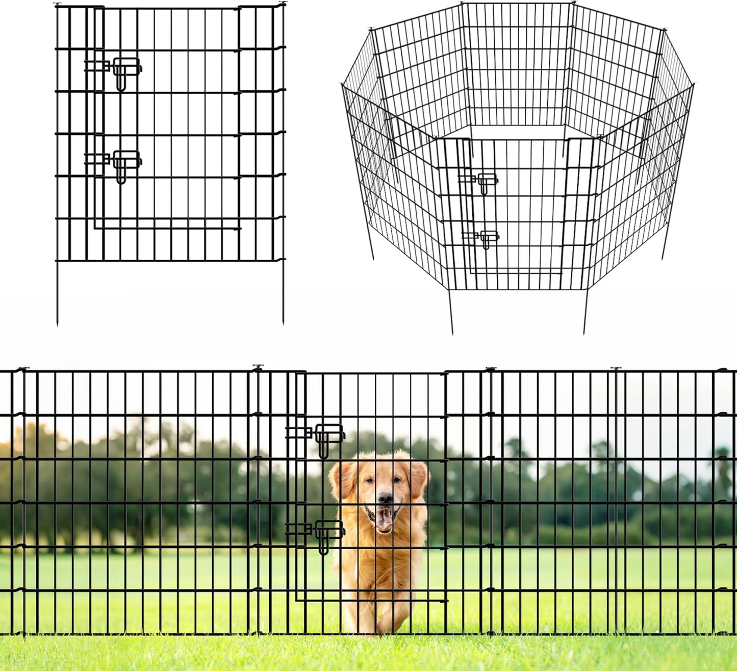 ARIFARO Decorative Garden Fence 4 Panels+1Gate 32in(H) x28in(W) No dig Animal Barrier Fencing,Pet Fence Rustproof Metal Wire Fencing Panel Border for Dog,Rabbits, and Patio(with gate)