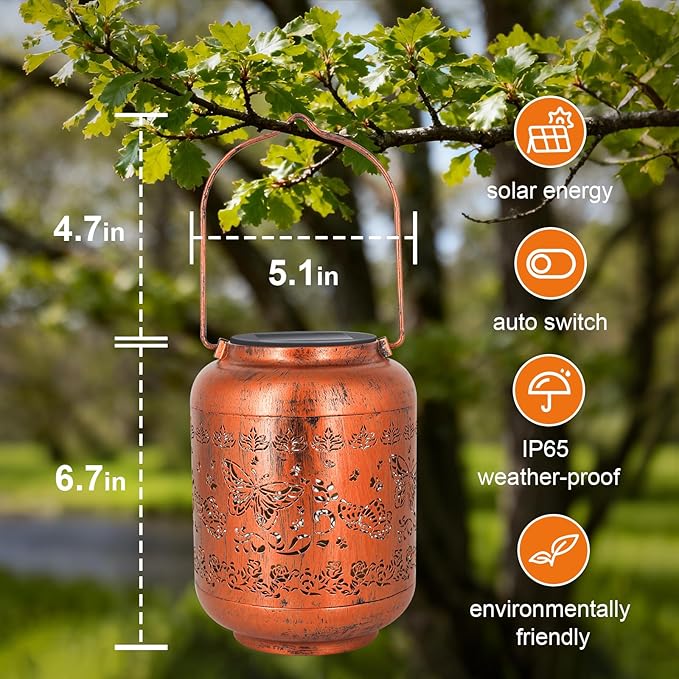 2 Packs Butterfly Solar Lanterns Outdoor Waterproof Garden Decor Birthday Gifts for Women Metal Hanging Solar Lights for Yard Patio Lawn Backyard Butterfly Gardening Gifts for Mom Grandma