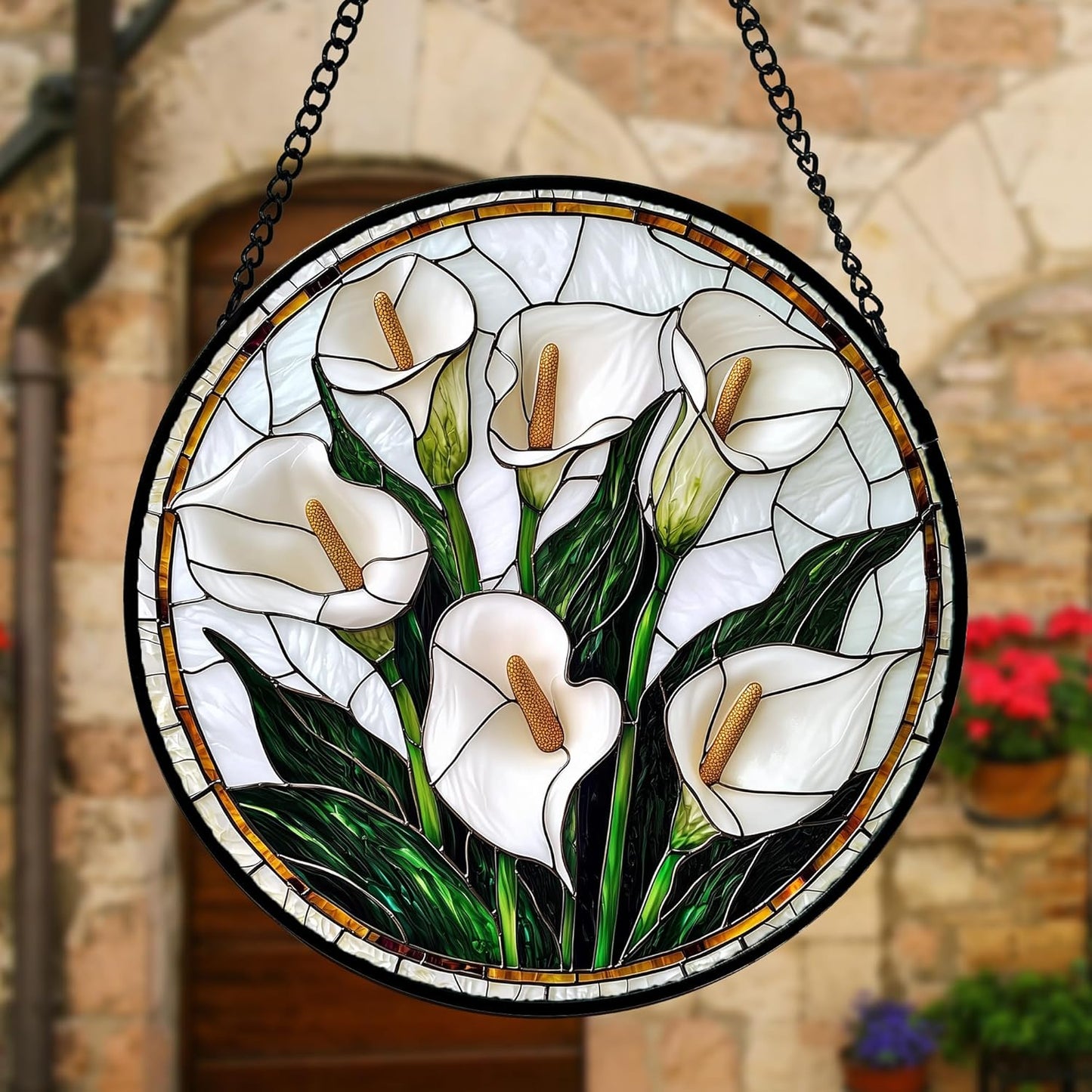 Stained Glass Window Hanging, White Calla Lily Flowers Sun Catchers Glass Panel Plant Suncatcher Decor for Birthday for Women, Men, Wife, Aunt, and Mom 9.8 in