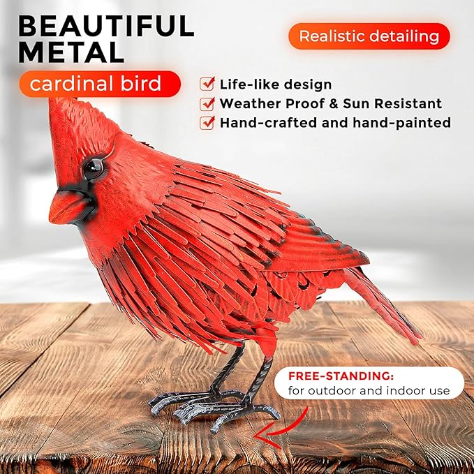 Shefio Cardinal Garden Decor - Metal Cardinal Yard Decor - Large Red Bird, Unique Yard Art - Outdoor Statues - Garden Sculptures & Statues