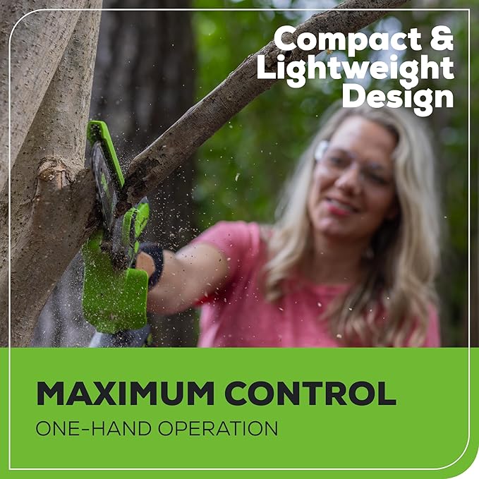 Greenworks 24V 6" Mini Chainsaw Cordless , Small Cordless Handheld Saw, 2.0Ah Battery and Charger Included, for Tree Trimming and Pruning