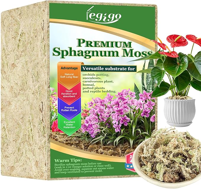 Legigo 2.2lb Natural Sphagnum Moss for Plants, 40QT Long Fiber Orchid Moss Potting Mix, Dried Sphagnum Moss for Plants Indoor, Orchid Repotting, Succulent, Carnivorous Plants, Terrarium and Reptiles