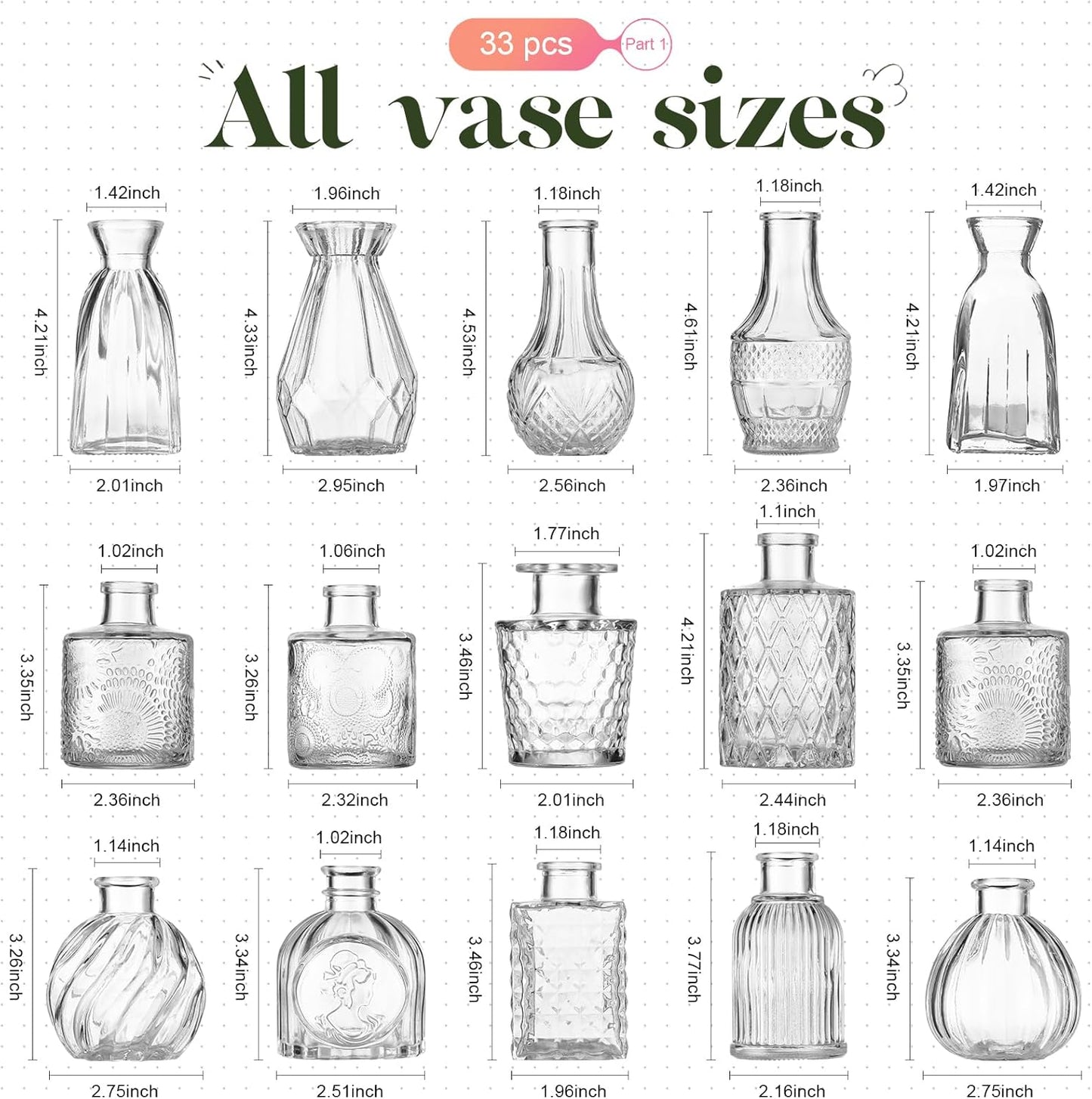 Set of 33 Bud Vases for Flowers, Small Glass Vases for Flowers,Small Vintage Glass Bottles for Rustic Wedding Centerpieces and Home Table Flower Decor