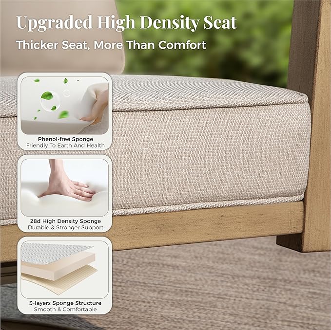 5-Piece Patio Outdoor Conversation Furniture Set with 2 Swivel Chairs, Steel Modern Outdoor Patio Conversation Sets with Waterproof Thick Cushions for Porch, Balcony, Backyard-Beige