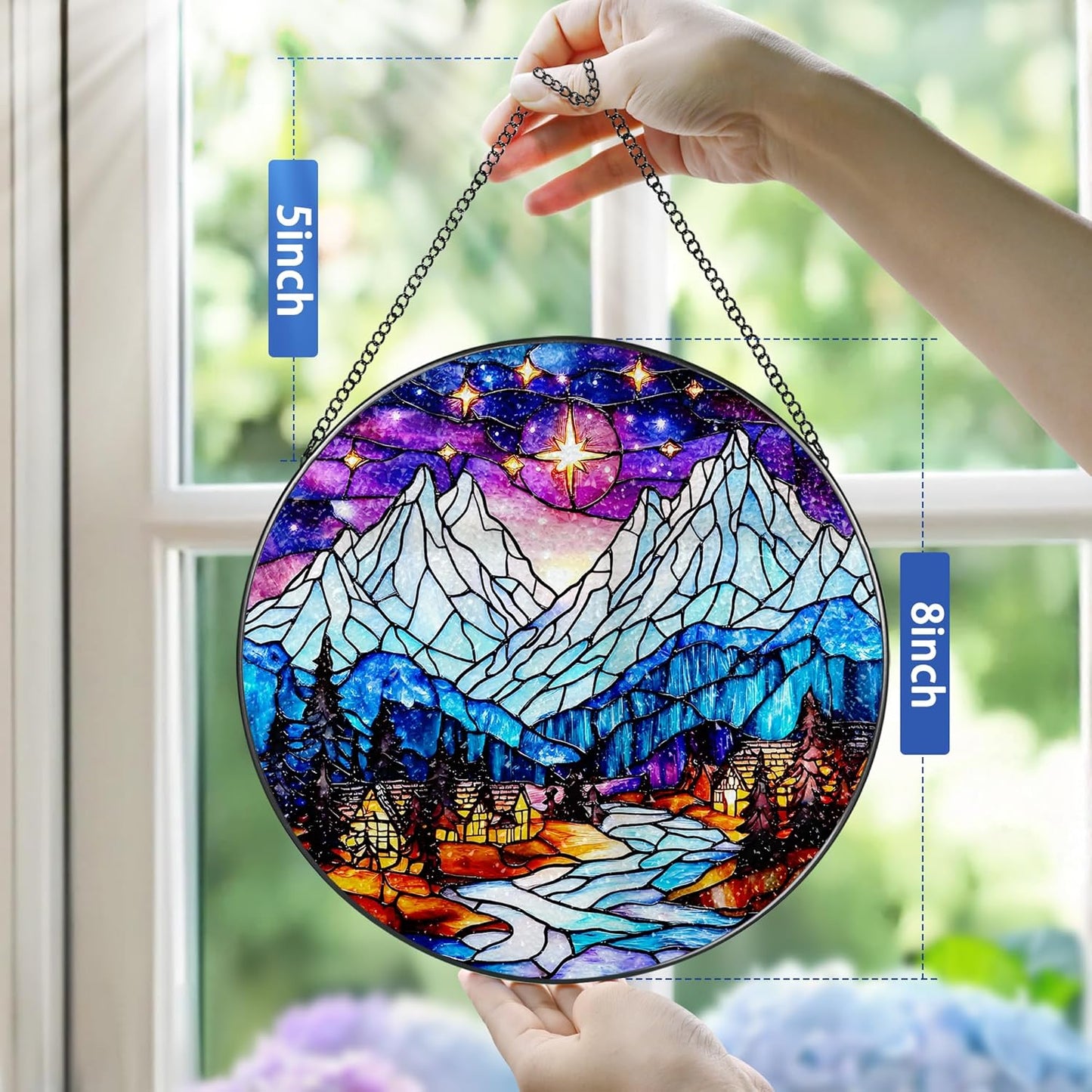 Stained Glass Window Hanging, Pauyadu 8 Inch Night Court Sun Catcher, Stained Glass Suncatcher Ornament, Suncatchers for Windows Hanging, Starlight Lover Gift, Gifts for Women, Friend, Lover