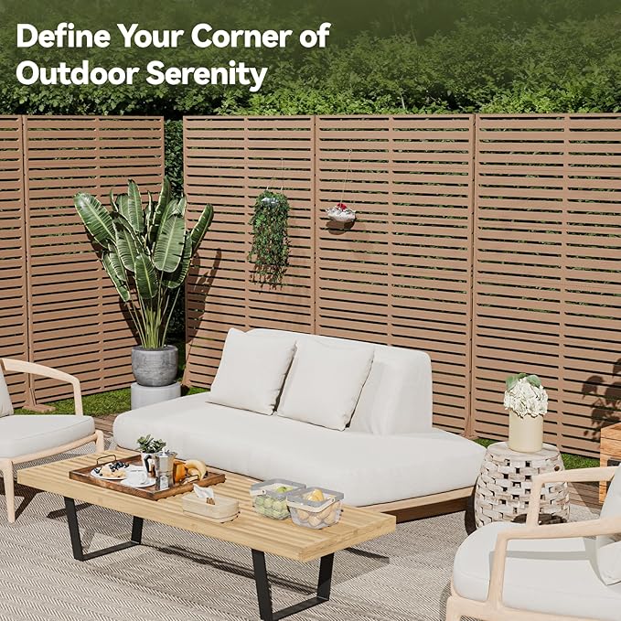 Privacy Screen Outdoor Freestanding Fence Panel, 72" H×47" W HDPE Decorative Screen Panel with Stand & 6 Panel, Air Conditioner Fence, Privacy Panels for Patio, Balcony, Garden, Backyard