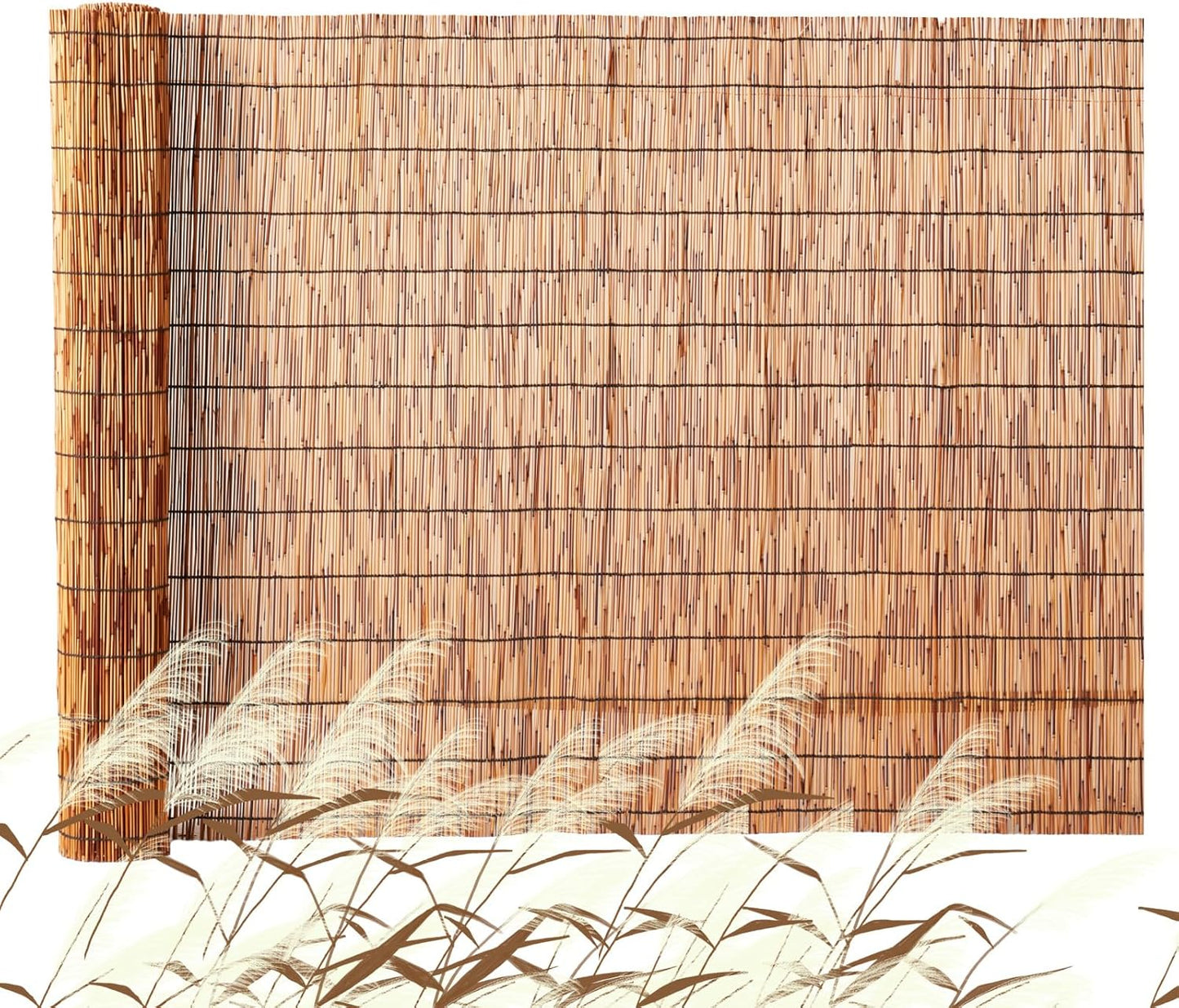 VEVOR Natural Reed Fencing, 4ft x 16.4 ft, Decorative Bamboo Privacy Screen,Reed Fence Roll Patio Decorative Fences Reed Screen Curtain for Garden Backyard Patio Balconies,Brown