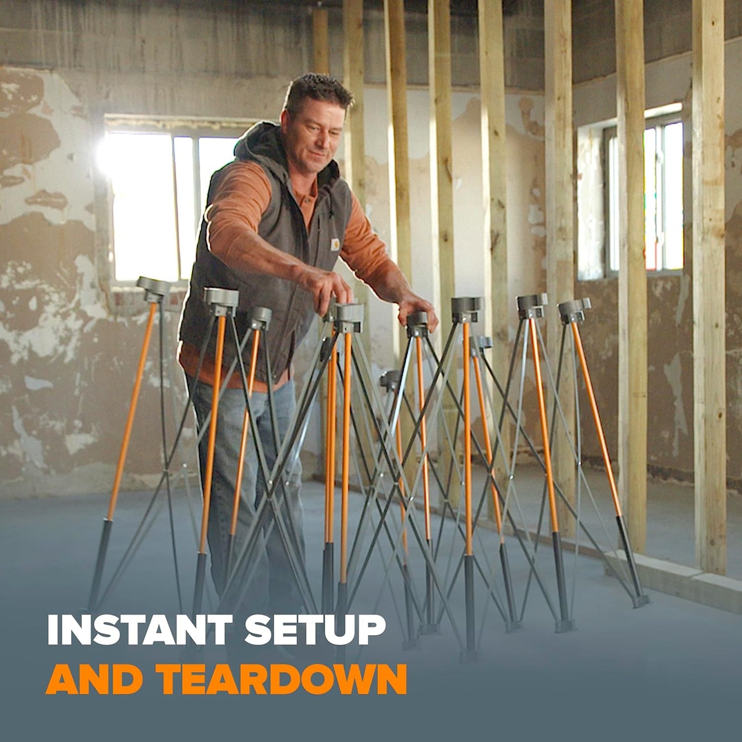 BORA Centipede CT10 36 inch Tall Portable Folding Workbench with Carry Strap, Collapsible Workstand, Construction Table, Support, Sawhorse, 2Ft X 8Ft, 36 inch Work Height, 2,500lb Weight Capacity