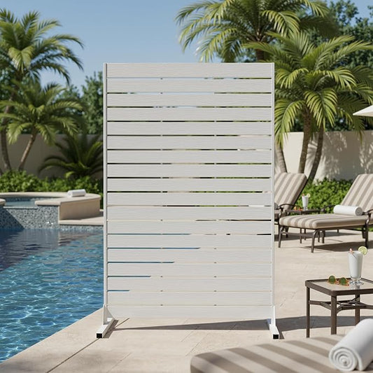 NicBex Privacy Screen Outdoor Freestanding Privacy Screen Fence, 72" H Fence Panels with Metal Stand, HDPE Indoor Decorative Divider for Pool, Garden, Apartment, Bathroom, White